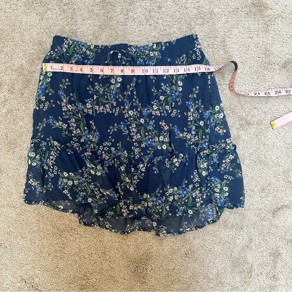Mi Ami Feminine Ruffle Blue Floral Stretch Comfort Waistband Skirt Large - Picture 5 of 9
